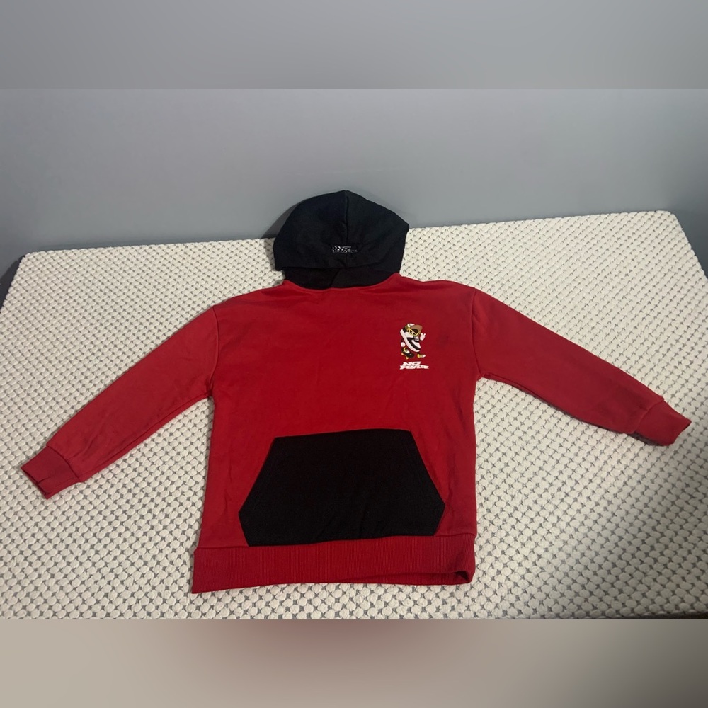 Vibrant Red and Black Contrast Pullover Sweatshirt No FEAR